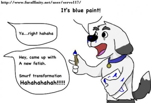 Mutt drawing. (blue paint)